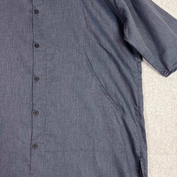 Eskandar Blue 100% Cotton Band Collar 3/4 Sleeve Button Up Tunic Size 1 - Picture 3 of 8